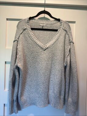 Maurices Light Gray V-Neck Knit Sweater